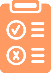 An orange clipboard with a checklist on a white background