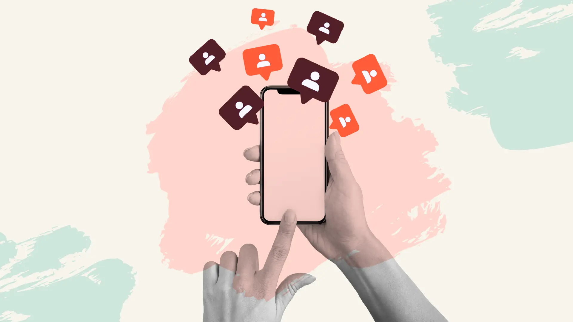 Customer message icons gather around a smartphone
