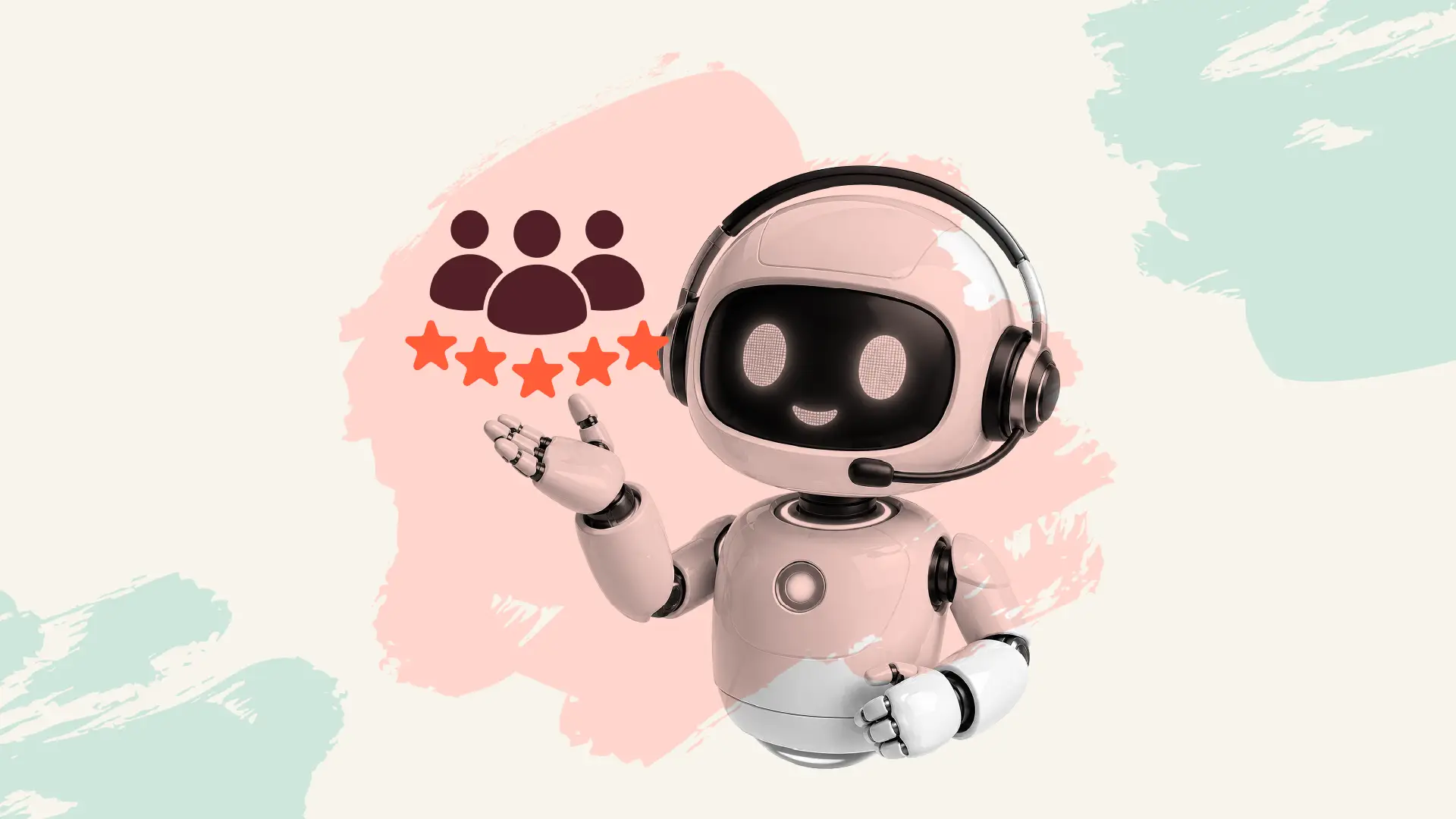 A cheerful robot in a headset proudly shows off five-star customer support powered by an enterprise AI chatbot solution that does more than answer questions.